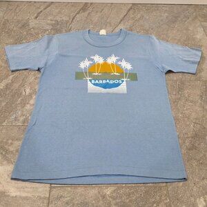 Vintage 80s Barbados Rum Blue palm trees Tee Single Stitch Rare Med